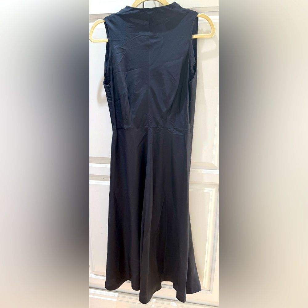 Elegant/Retro tailored made 100% silk Black/grey Sleeveless A-line Dress XS